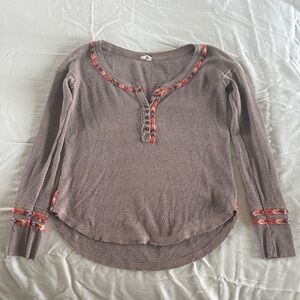 We The Free Taupe Long Sleeve with Red Details